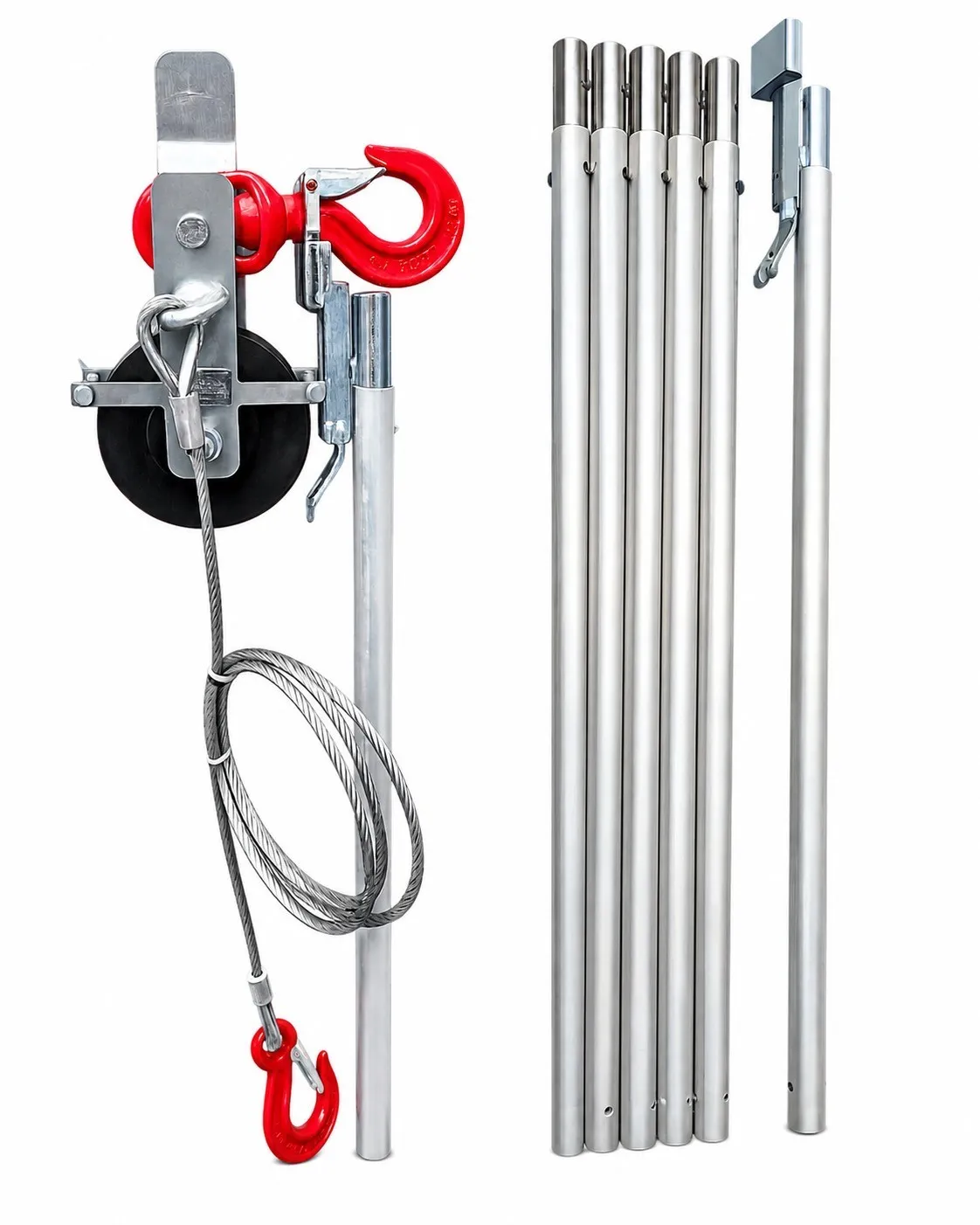 Aluminium pulley installation pole for fitting man riding hoist diverter sheaves in a lift shaft