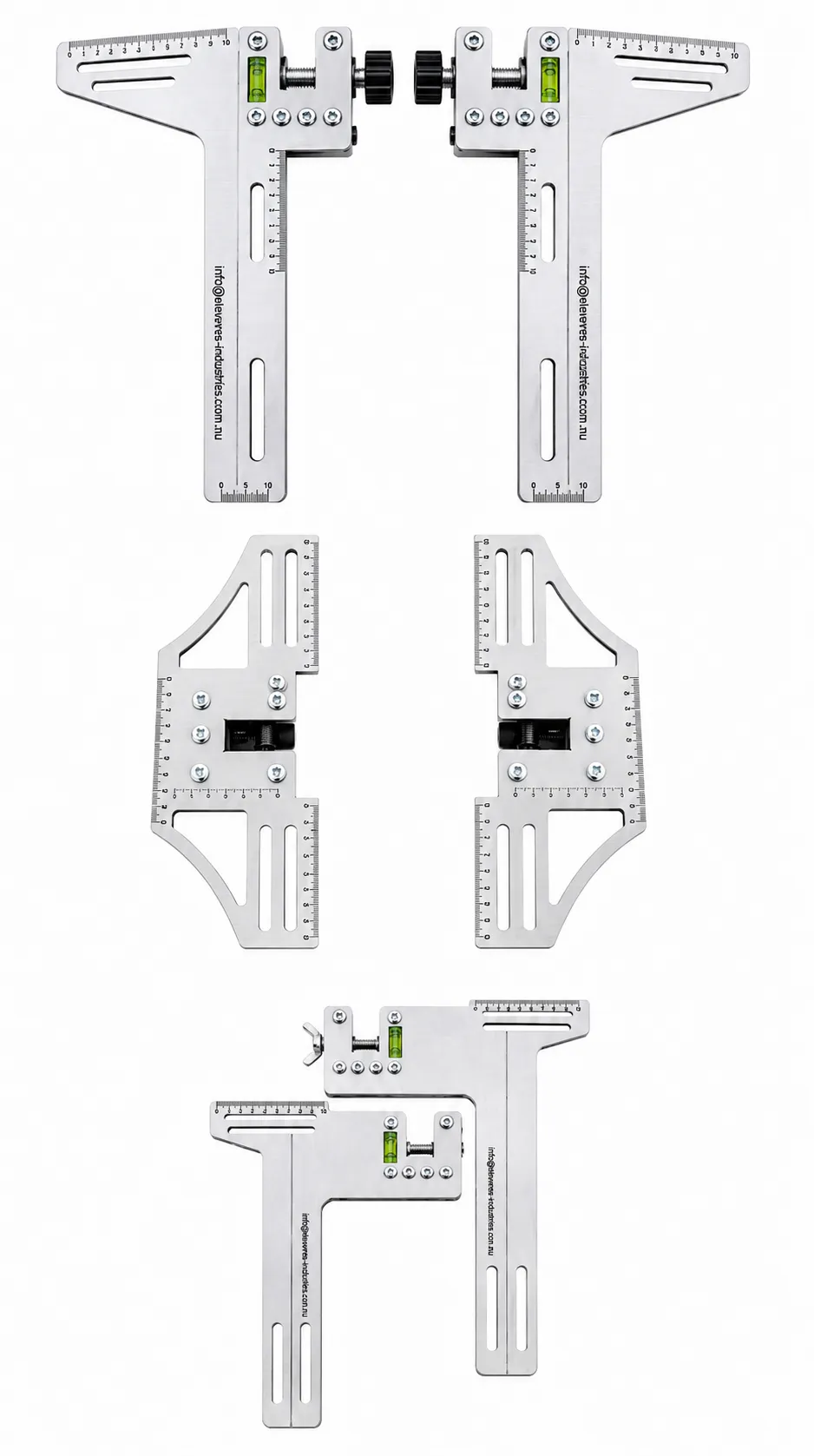 Stainless steel elevator guide rail alignment gauges with laser-etched measurements